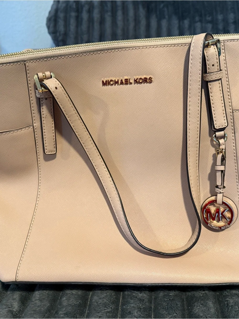 Michael Kors Light Blush Saffiano Leather Tote with MK Charm